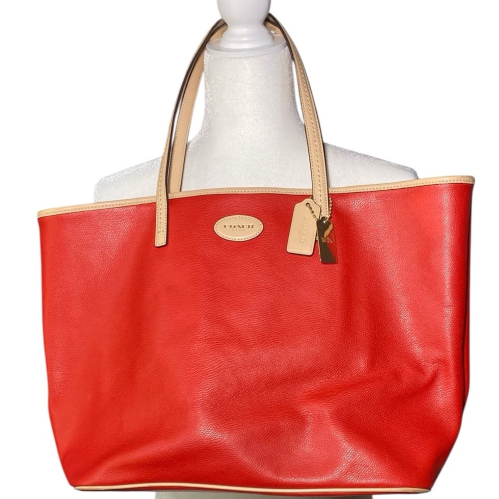 Coach Red Leather Tote with Tan Handles